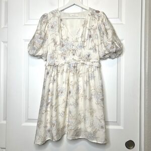 By The River Floral Smocked Mini Dress Puff Sleeve L